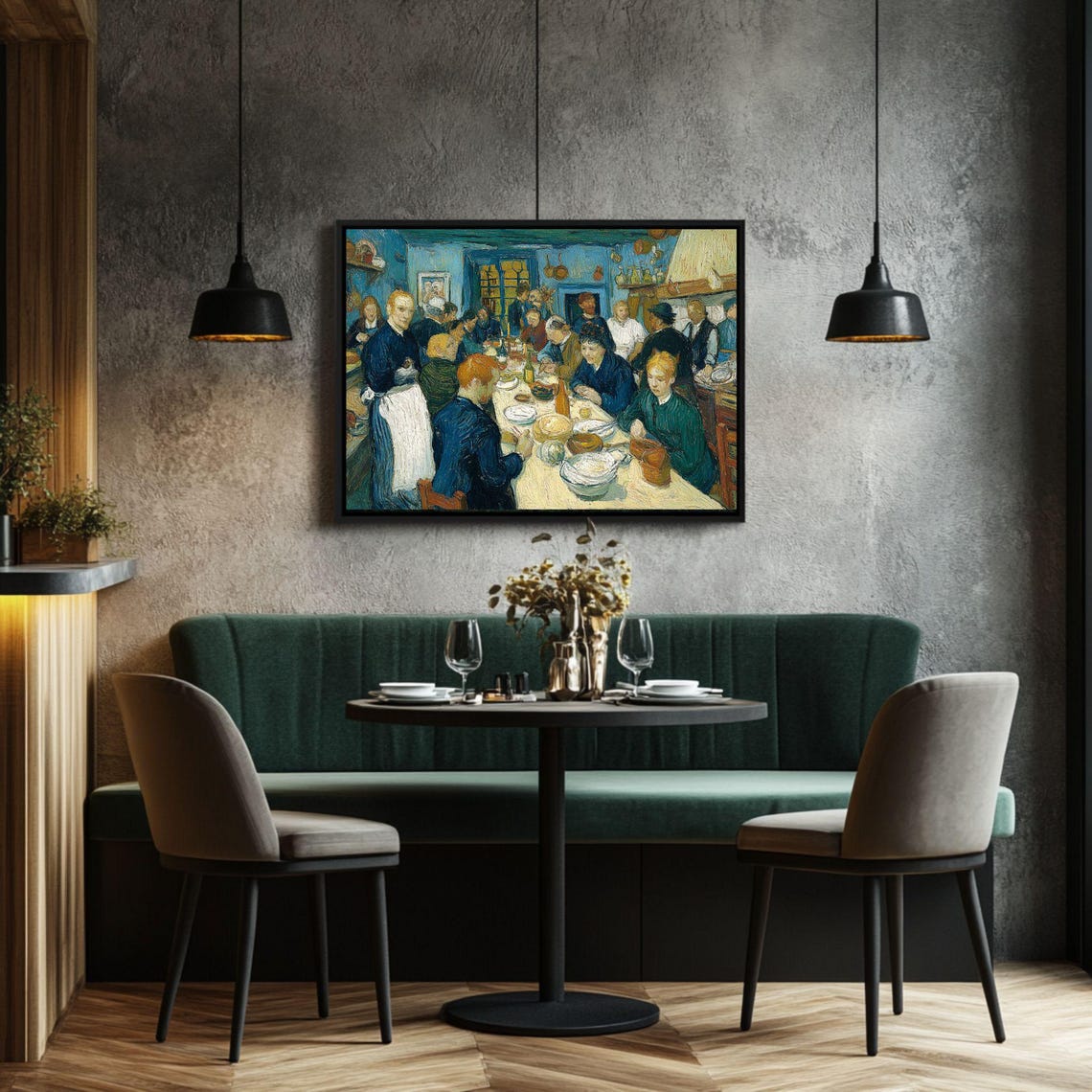 Rustic Tavern Communal Dinner Gathering Painterly Art Poster