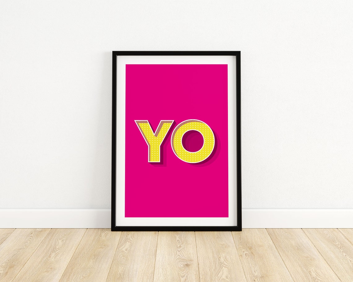 Yo Bold Pop Art Yellow 3D Letters Magenta Background Type Poster - Image 3