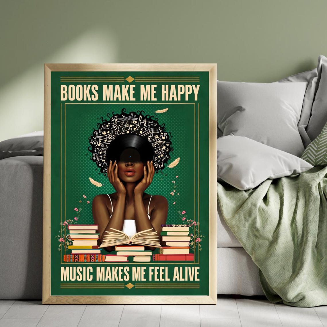 Books Make Me Happy Music Makes Me Feel Alive Retro Art Poster - Image 2