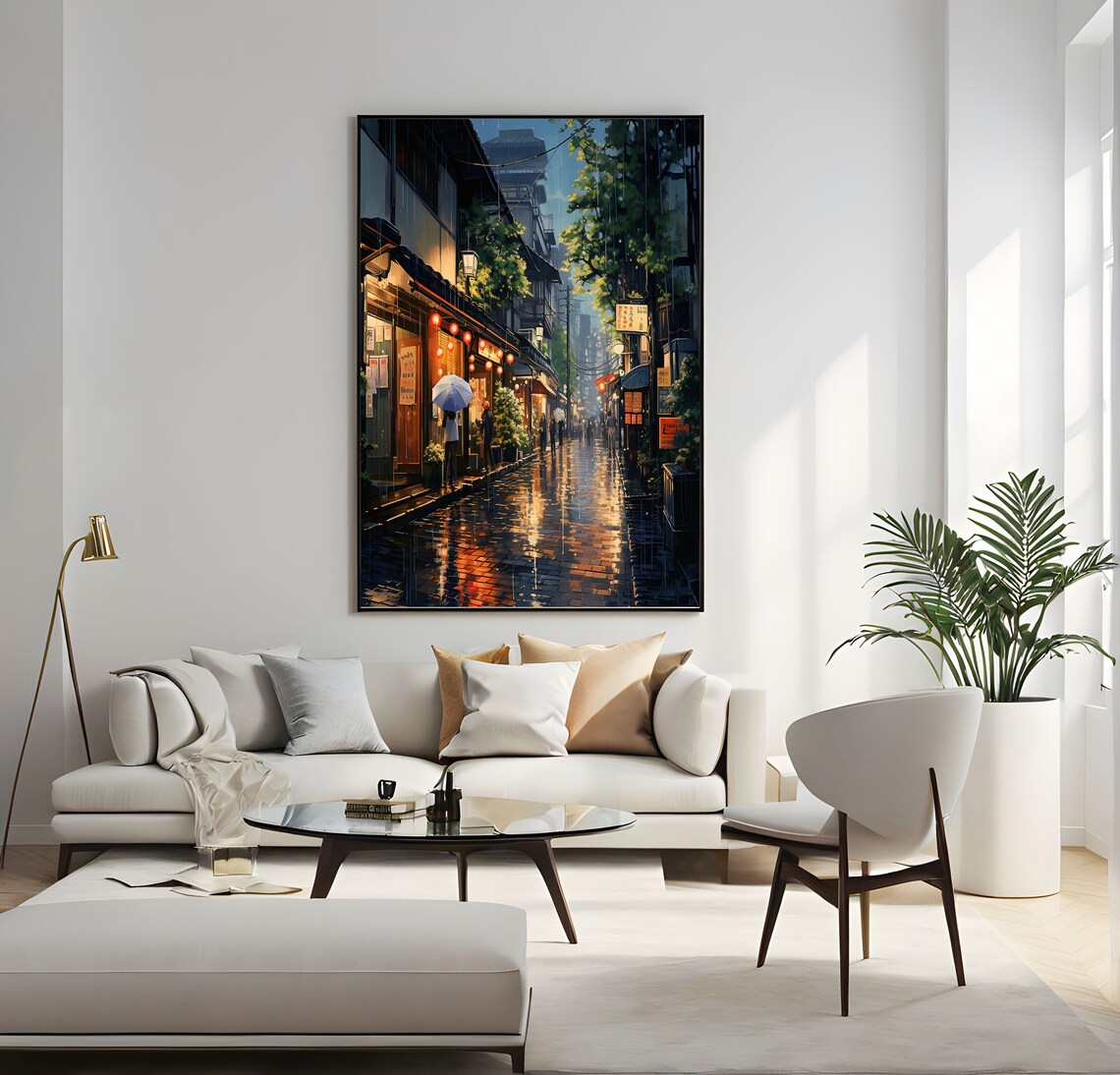 Kyoto Street Night Rain Lantern Glow Japanese Cityscape Poster - Image 3