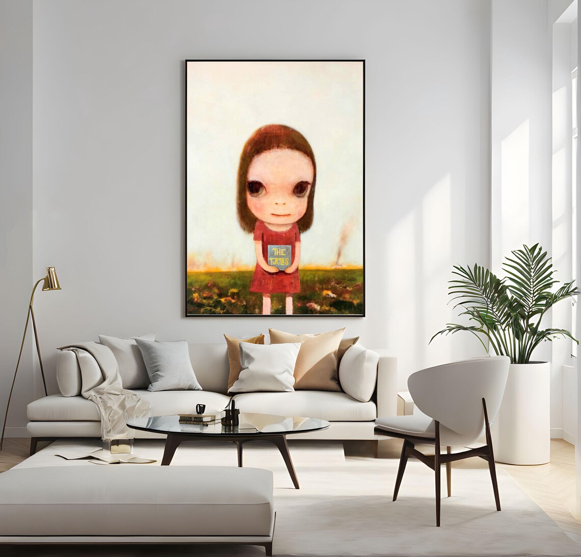 Yoshitomo Nara Red Dress Girl Holding Book in Field Sunset Wall Art - Image 4