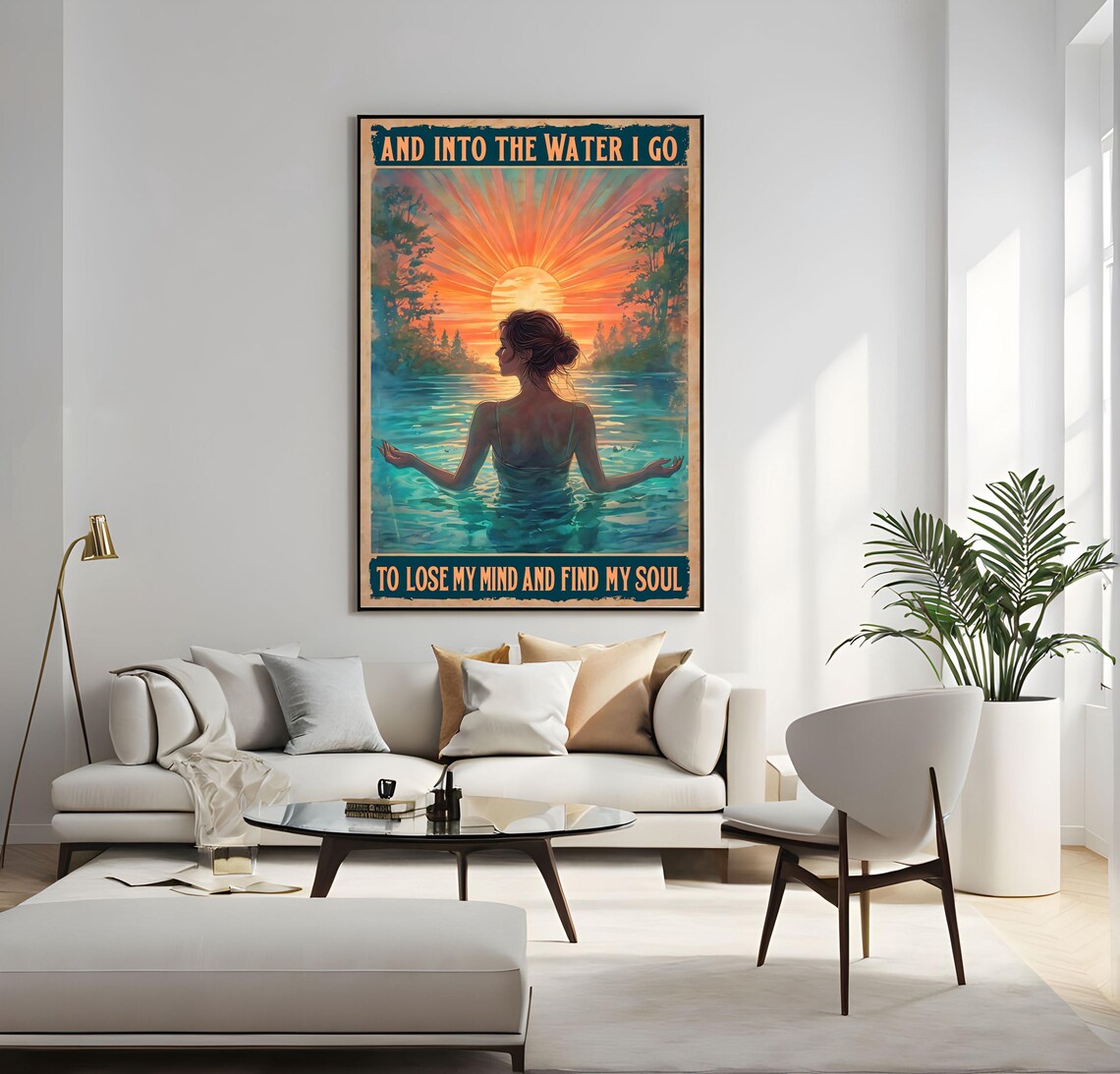 And Into the Water I Go Sunset Swim Find My Soul Quote Art Poster - Image 3