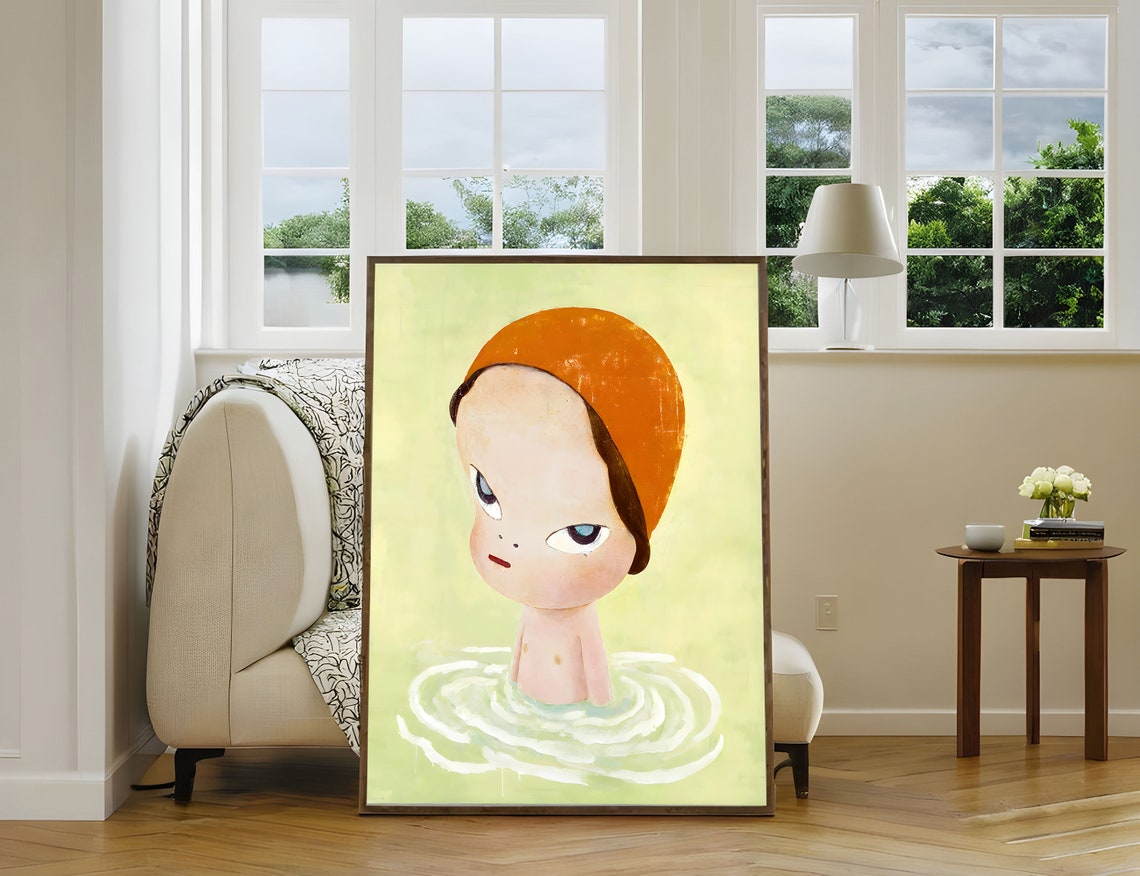 Yoshitomo Nara Brooding Child in Water With Orange Swim Cap Poster - Image 3