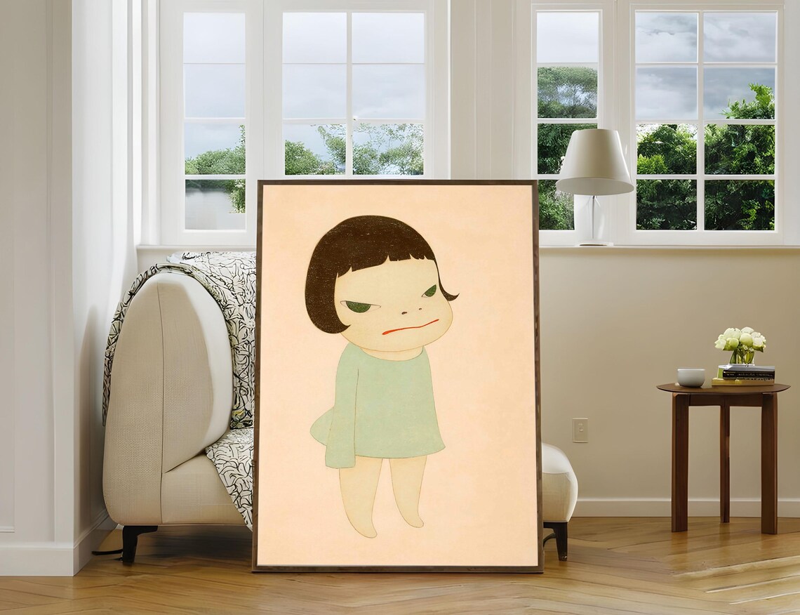 Yoshitomo Nara Standing Alone Defiant Girl Green Dress Art Poster - Image 4