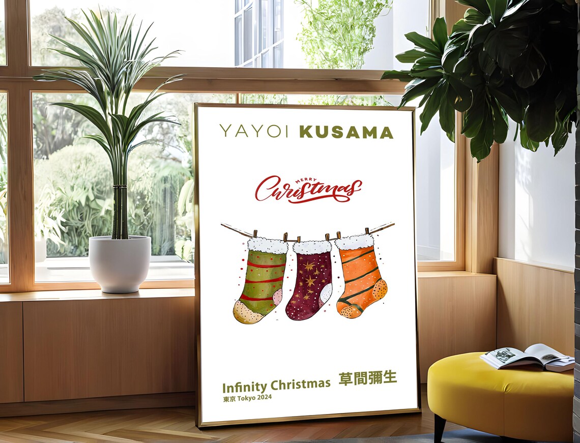 Yayoi Kusama Infinity Christmas Stockings Merry Tokyo 2024 Poster - Image 3