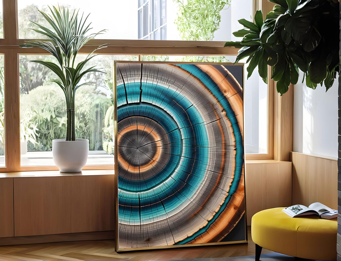 Yayoi Kusama Teal Copper Ripple Rings Contemporary Abstract Poster - Image 3