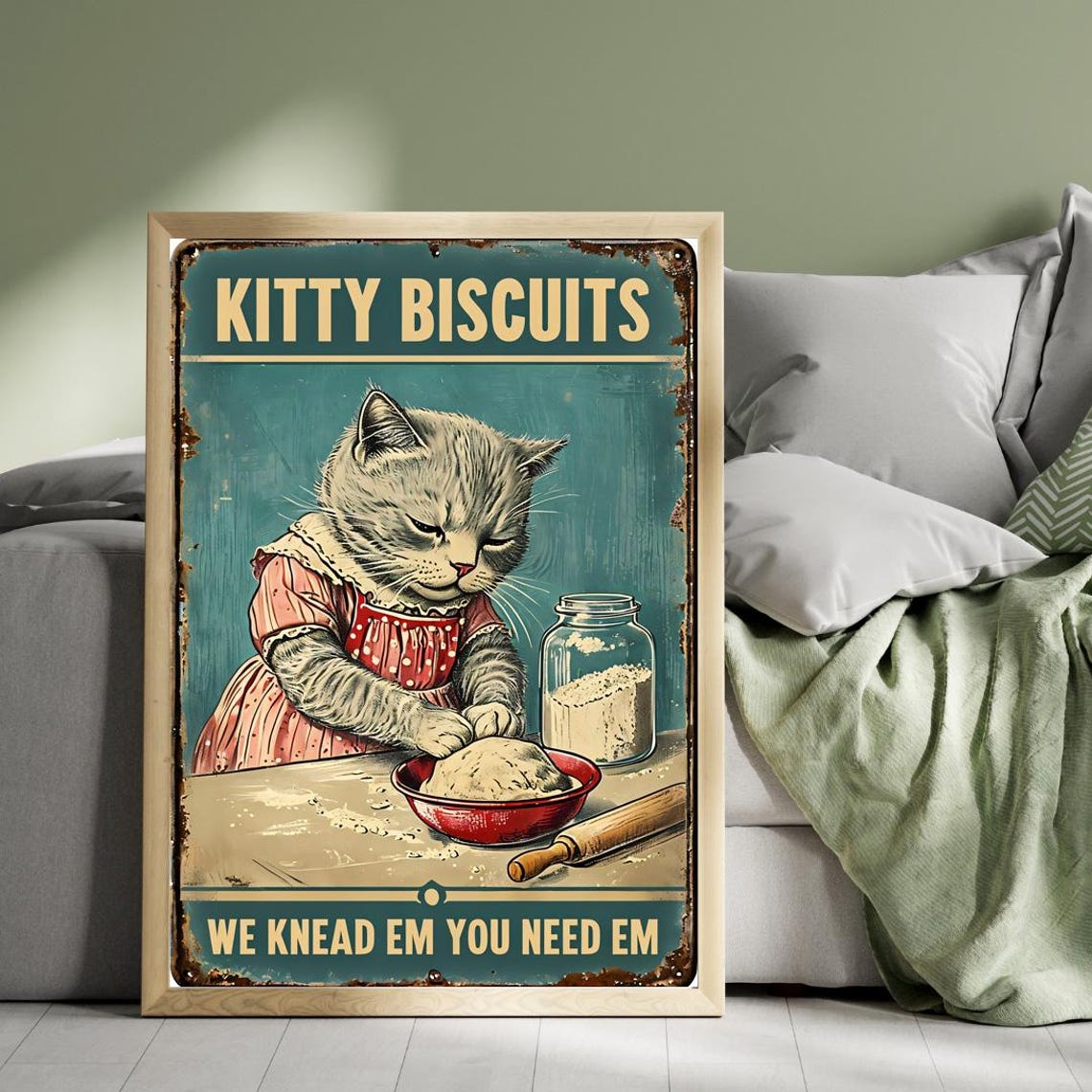 Kitty Biscuits Kitty Biscuits Vintage Cat Retro Baking Kneading Cat Cat Kitchen Cute Bakery Art Feline Chef Cat Lovers Gift - Image 2