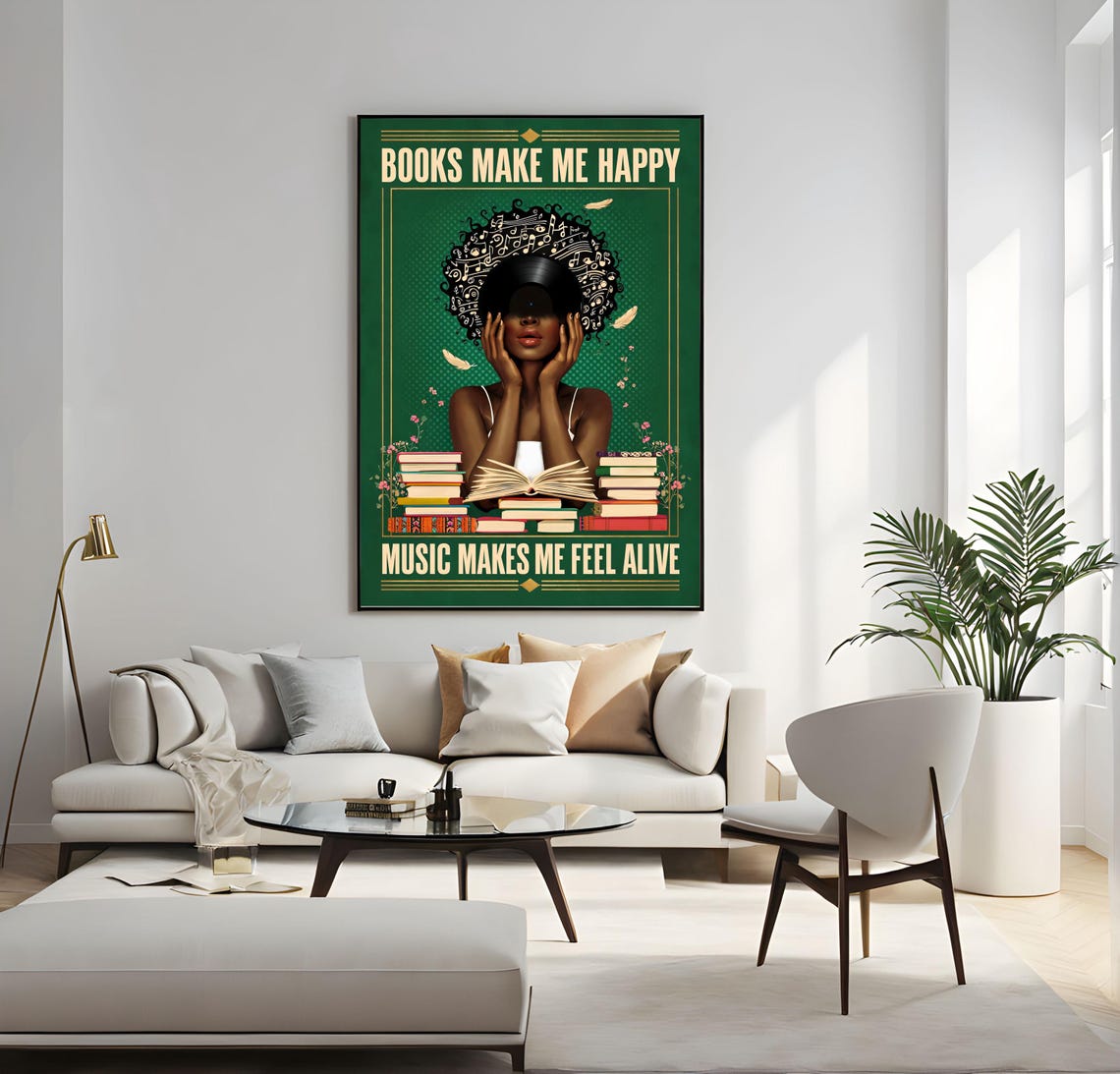 Books Make Me Happy Music Makes Me Feel Alive Retro Art Poster - Image 3