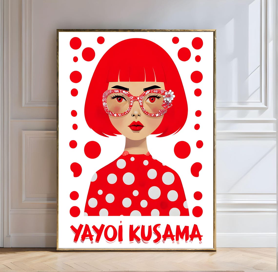 Yayoi Kusama Red Polka Dot Portrait Iconic Red Bob Hair Poster - Image 4
