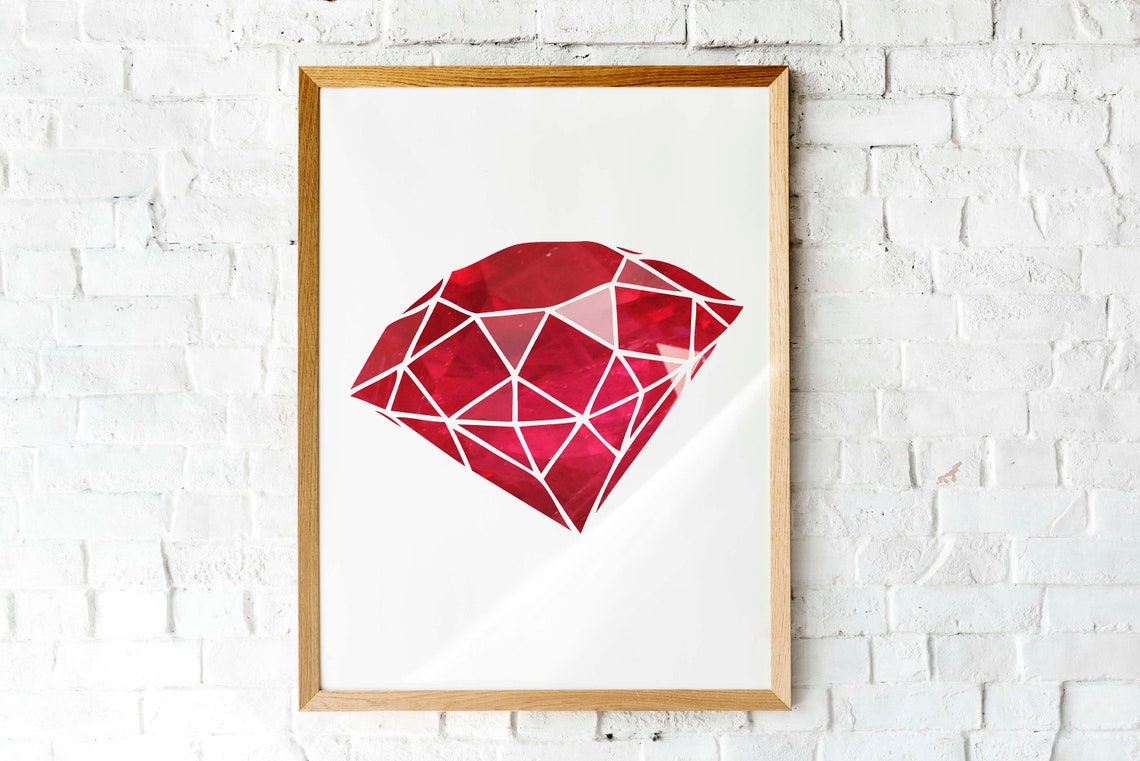 Bold Red Geometric Gemstone Diamond Illustration Minimal Poster - Image 3