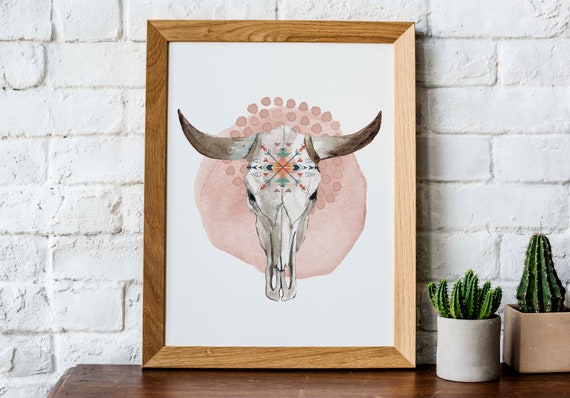 Watercolor Blush Terracotta Skull Art