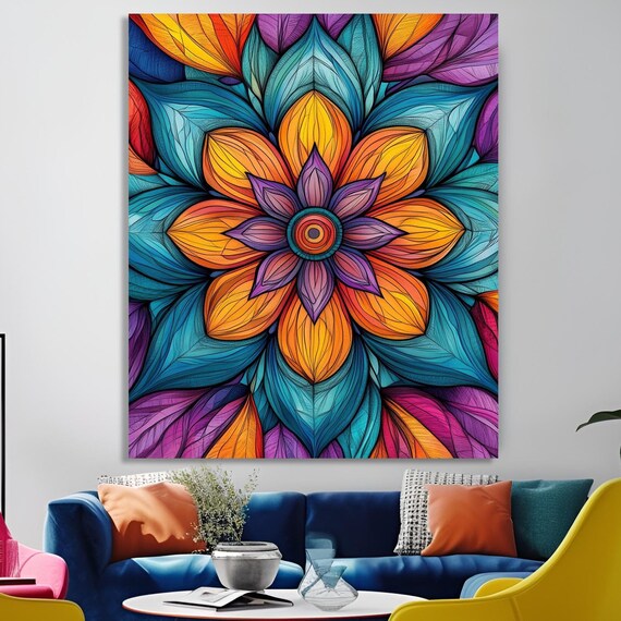 Vibrant Colorful Mandala Flower Geometric Boho Meditation Poster