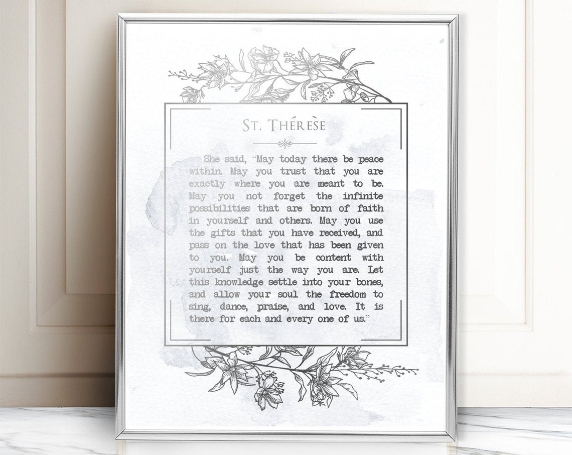 St Therese Peace Within Prayer Quote Gold Floral Catholic Wall Art - Image 3