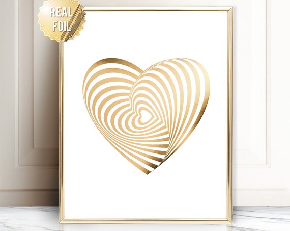 Geometric Heart Modern Decor Real Gold Foil Heart Print Geometric Art Wall Decor Scandinavian Poster Geometric Poster Heart Poster