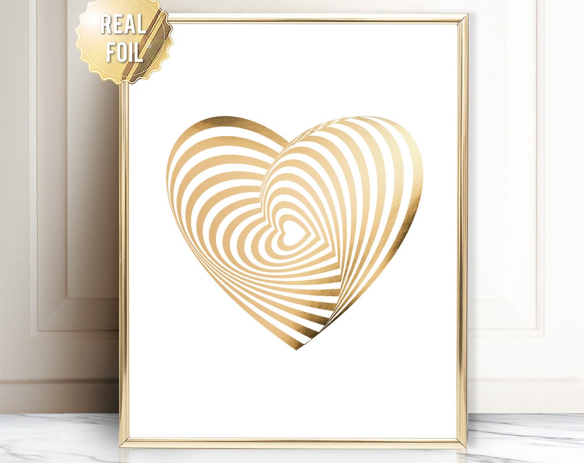 Gold Spiral Heart Geometric Optical Illusion Modern Wall Art
