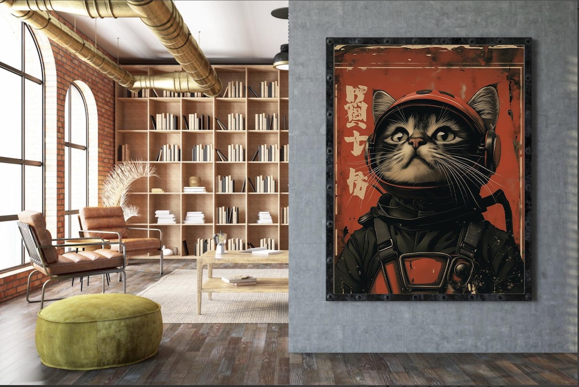 Retro Astronaut Cat Tokyo Art Print - Image 2