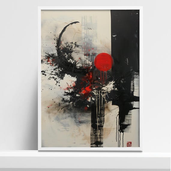 Japanese Abstract Ink Splash Art Print, Zen Minimalism