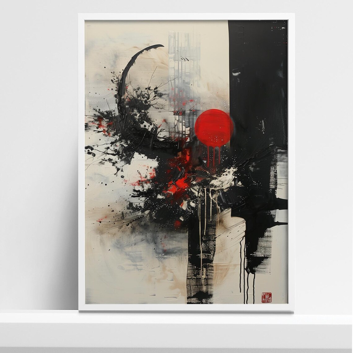 Japanese Abstract Ink Splash Art Print, Zen Minimalism