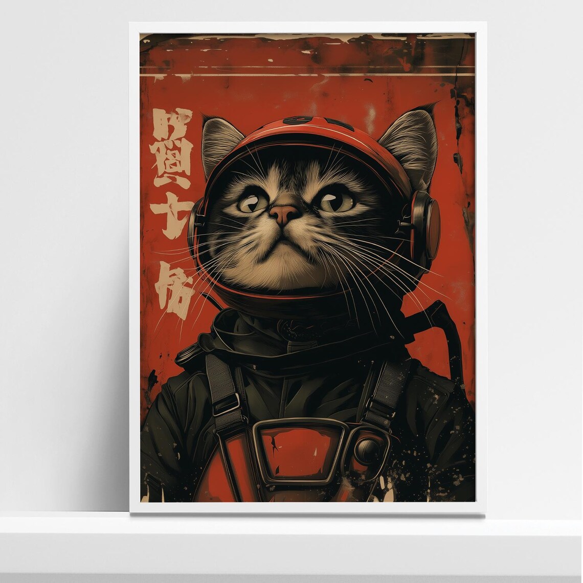 Retro Astronaut Cat Tokyo Art Print