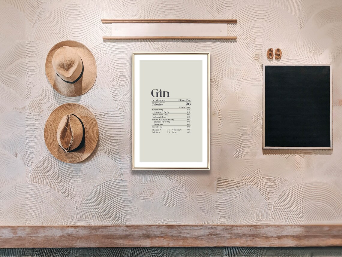 Gin Nutrition Facts Label Style Funny Modern Home Bar Cart Poster