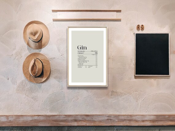 Gin Nutrition Facts Label Style Funny Modern Home Bar Cart Poster