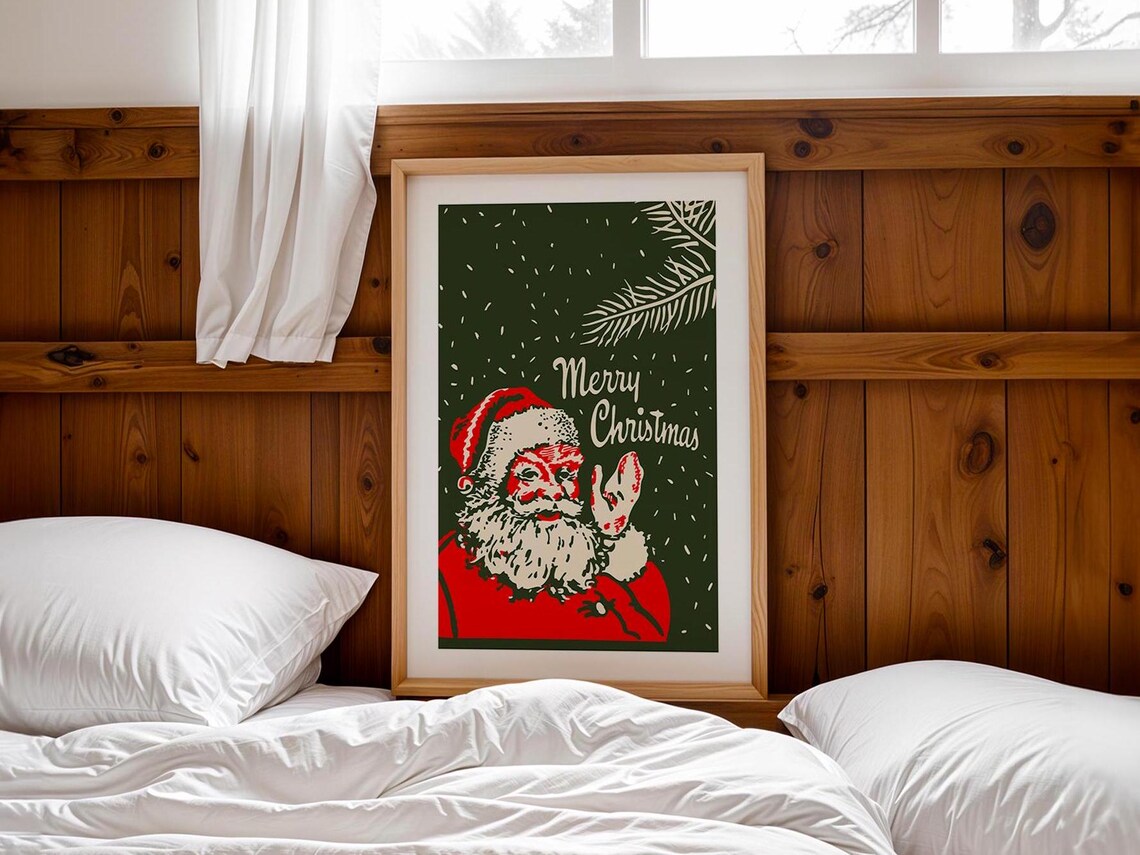 Merry Christmas Santa Claus Waving Vintage Holiday Retro Poster - Image 3