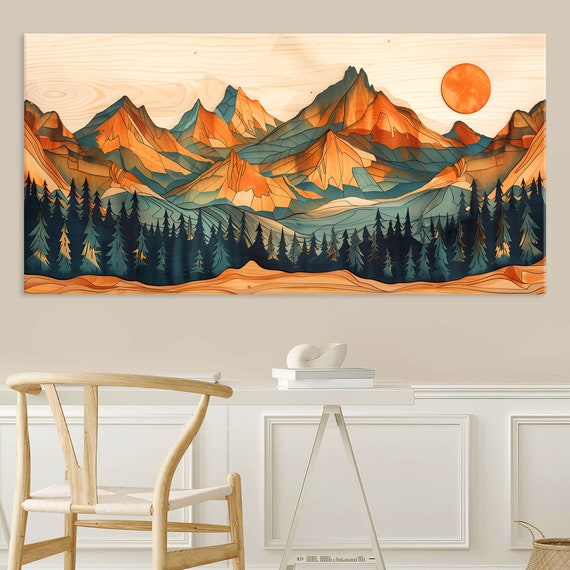 Wood Wall Art Mountain Wall Art Living Room Decor Abstract Mountain Wall Art Wood Texture Print Extra Large Wall Art