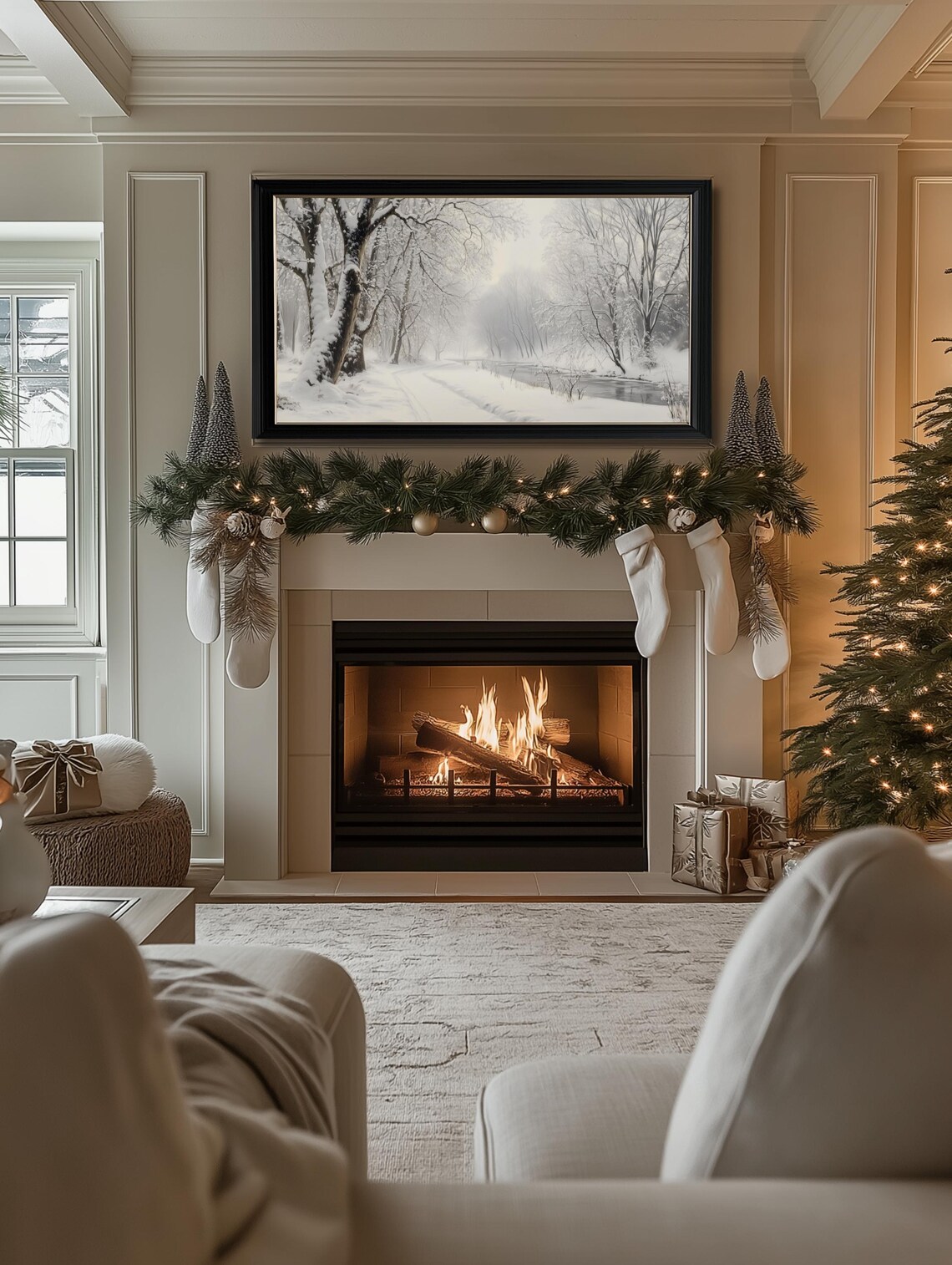 Winter Forest Stream Art Print, Neutral Farmhouse Holiday - Image 2