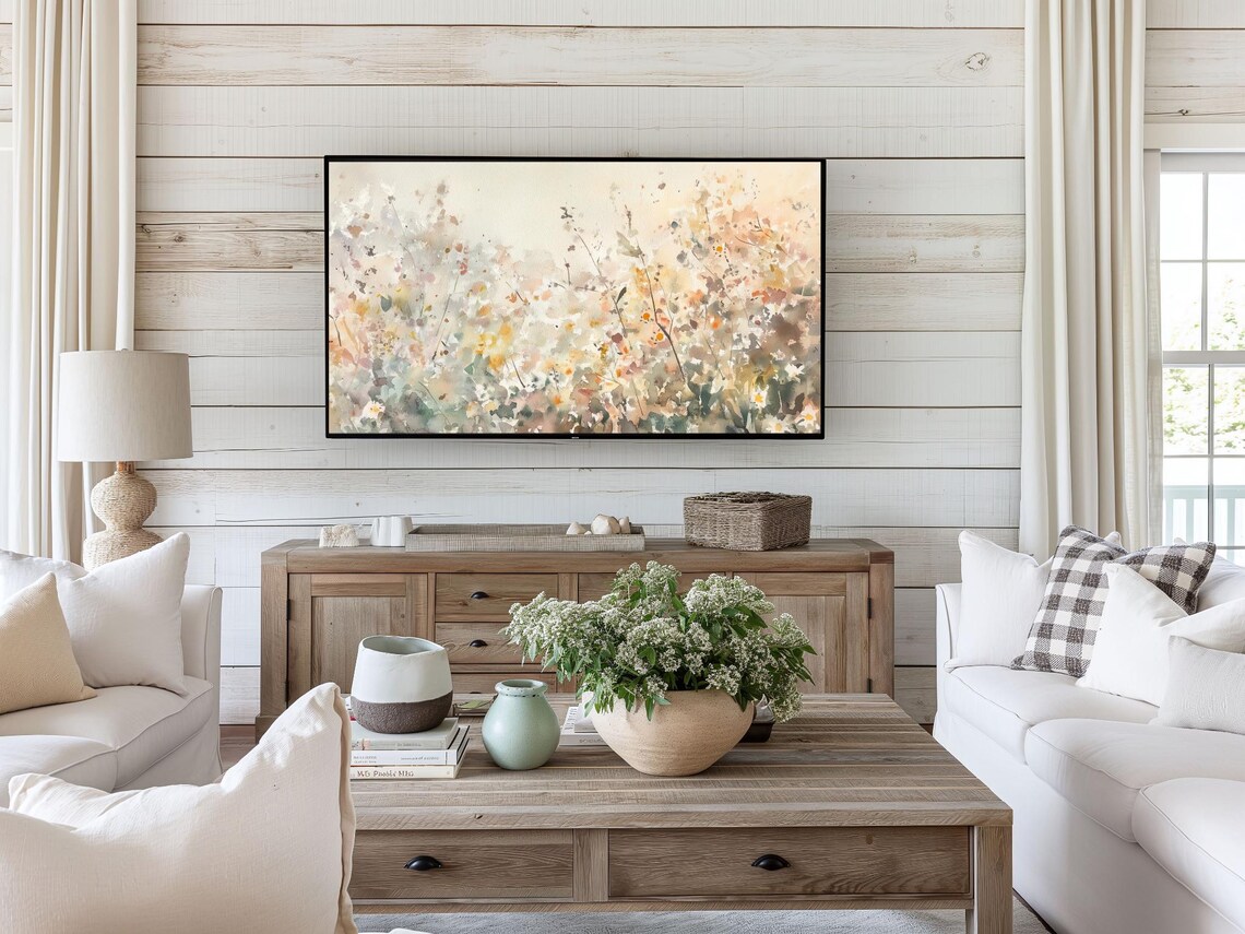 Abstract Wildflower Meadow Watercolor Daisy Field Frame TV Art Poster - Image 2