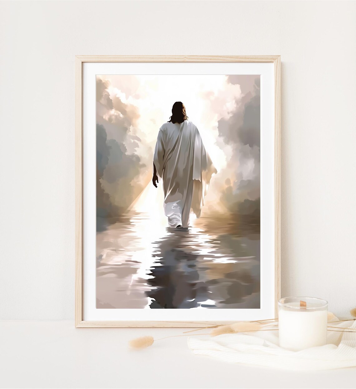 Jesus Walking Into Heavenly Light Water Clouds Christian Faith Art Poster - Image 3