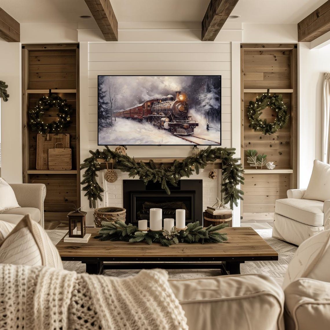 Vintage Christmas Steam Train Snowy Night Express Holiday Scene Poster - Image 4
