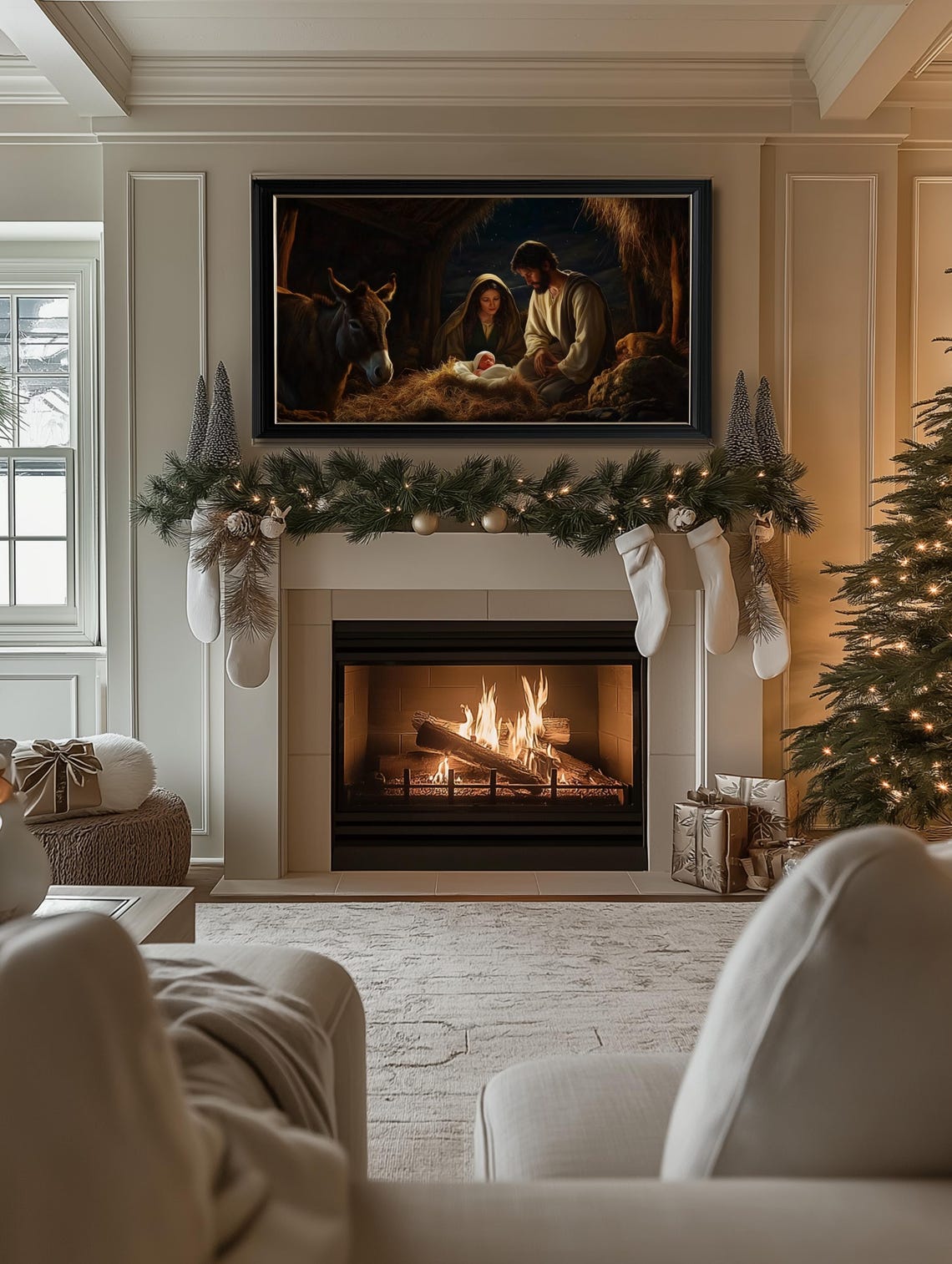 Nativity Scene Christmas Frame Tv Art Baby Jesus In The Manger Frame Tv Art Christian Christmas Frame Tv Art Jesus Mary And Joseph Tv Art - Image 2
