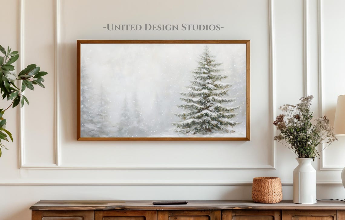Snowy Pine Forest Falling Snow Soft White Winter Scene Poster - Image 3