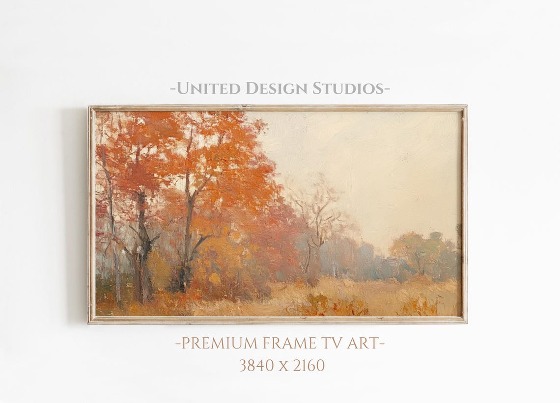 Warm Autumn Treeline Misty Orange Trees Soft Fall Frame TV Art Poster