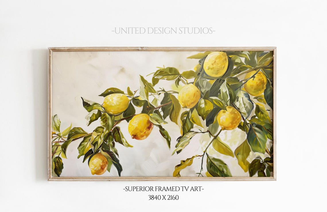 Lemon Tree Branch Watercolor Yellow Citrus Leaves Spring Wall Art