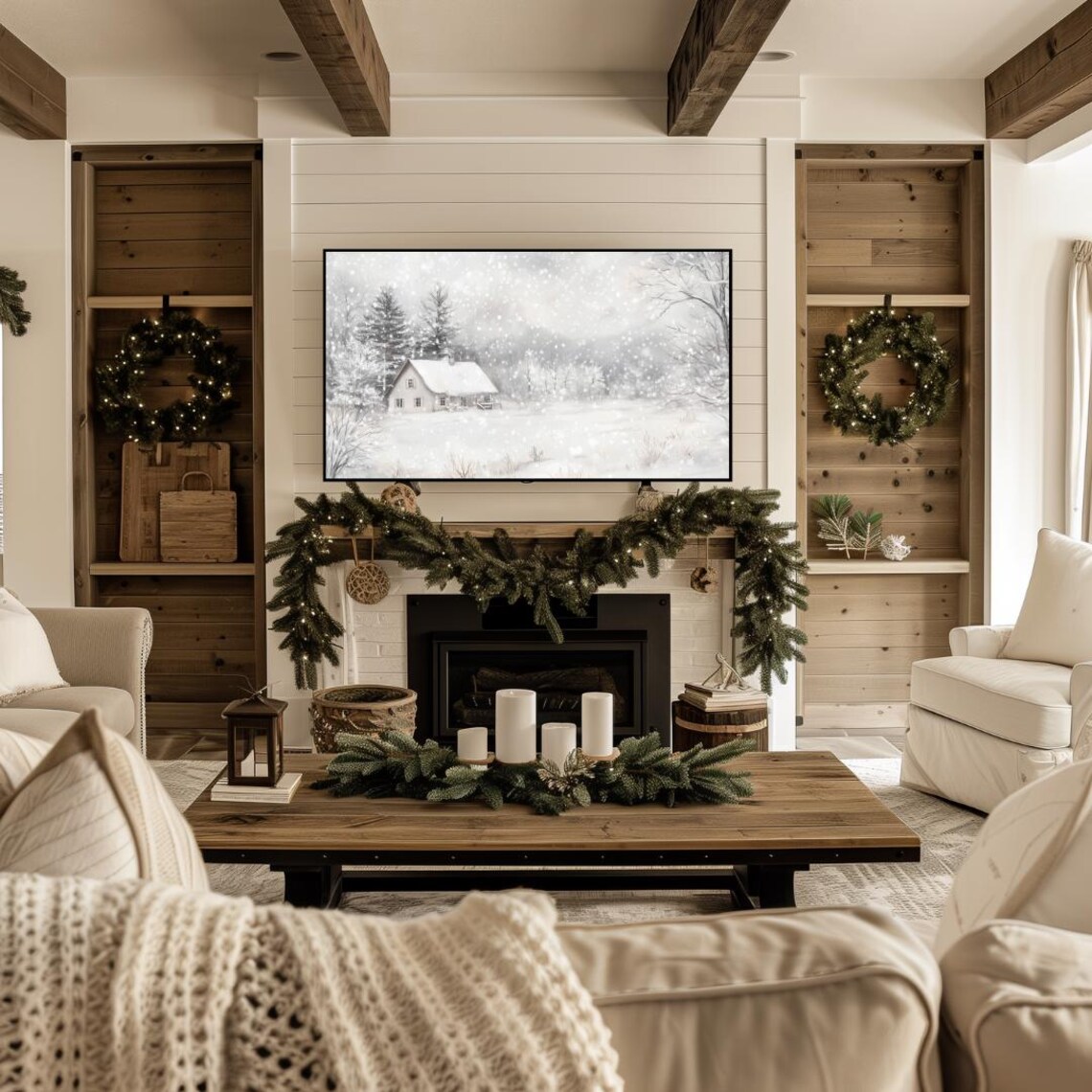 White Cottage Heavy Snowfall Winter Farmhouse Snow Storm Scene Poster - Image 4