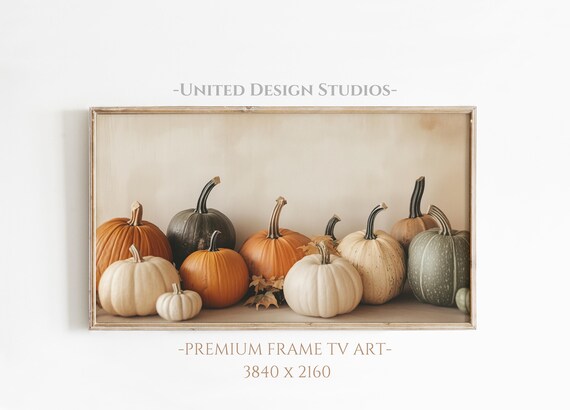 Neutral Pumpkins Still Life White Orange Green Fall Harvest Poster