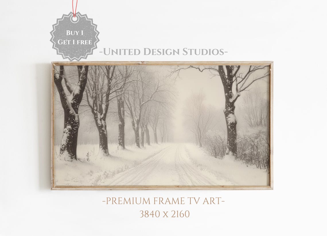 Frame Tv Winter Art Neutral Winter Painting Of Snowy Country Road Frame Tv Art Farmhouse Frame Tv Winter Art Holiday Frame Tv Art