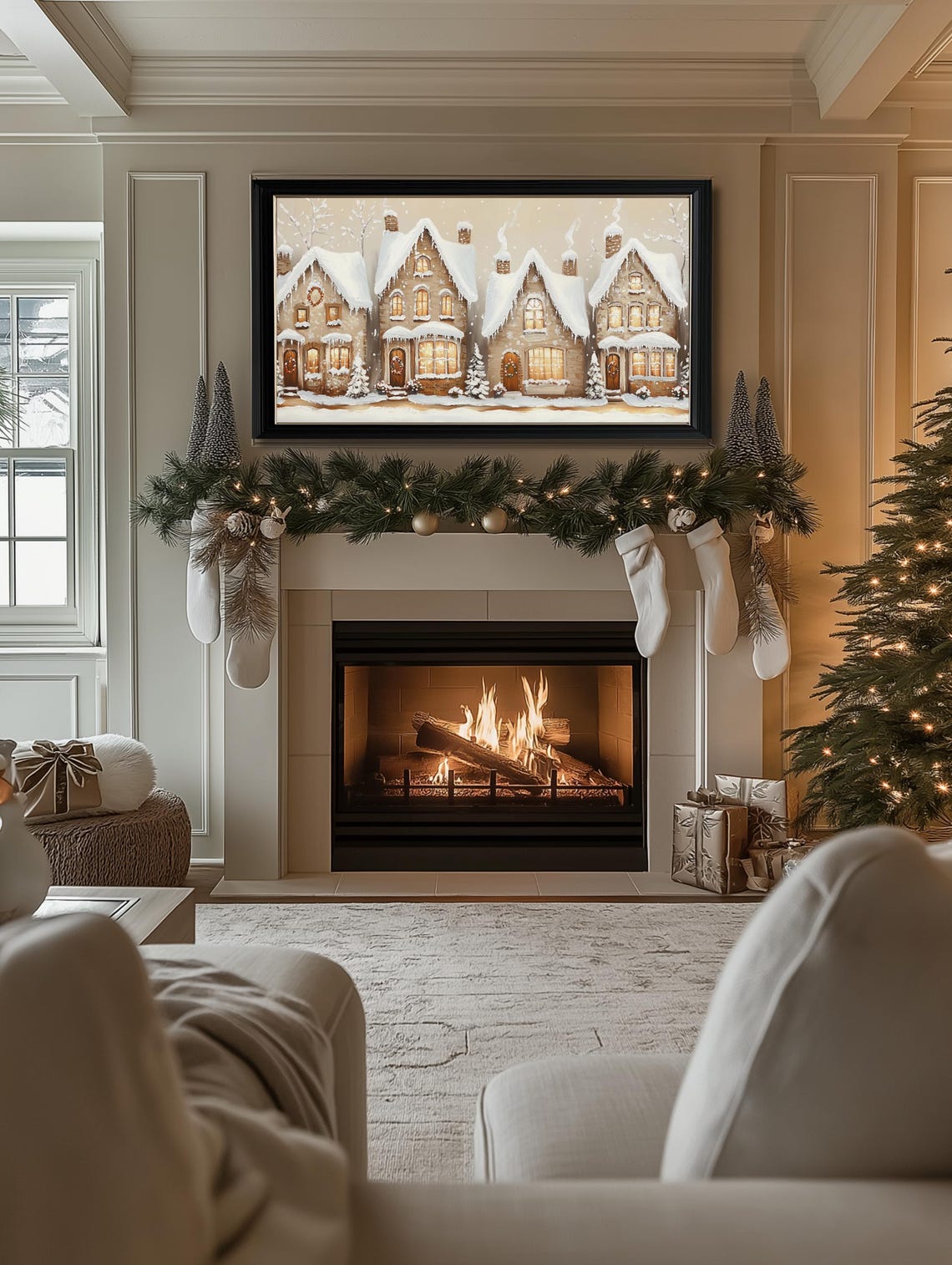 Christmas Houses Frame Tv Art Oil Painting Of Christmas Houses Frame Tv Art Christmas Village Town Tv Art Farmhouse Christmas Tv Art - Image 2