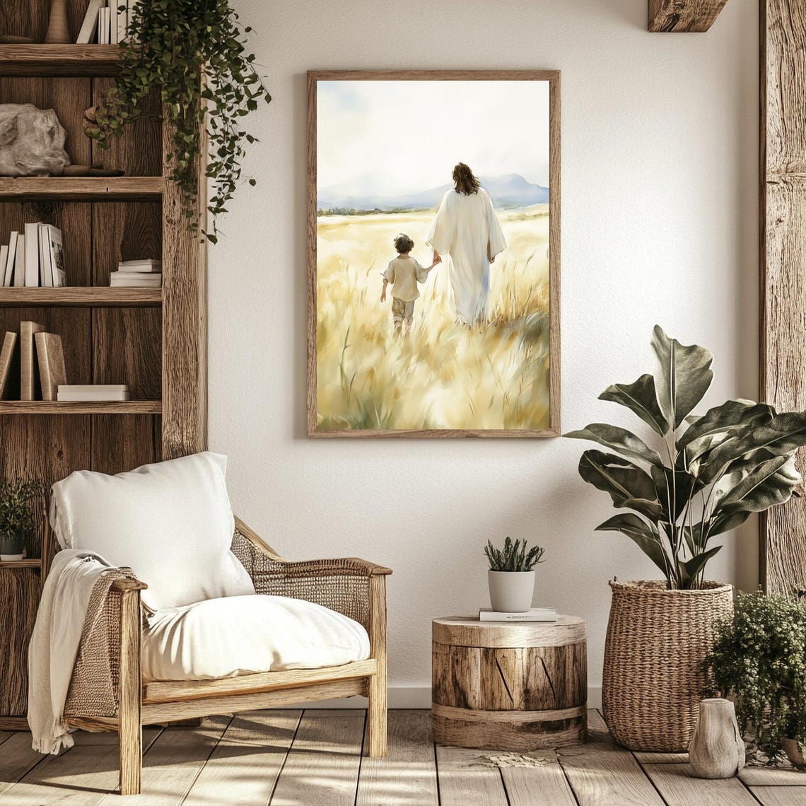 Jesus With Child Art Christian Wall Art Jesus Walking With Woman Jesus And Girl Art Bible Art Faith Art Christian Painting - Image 2