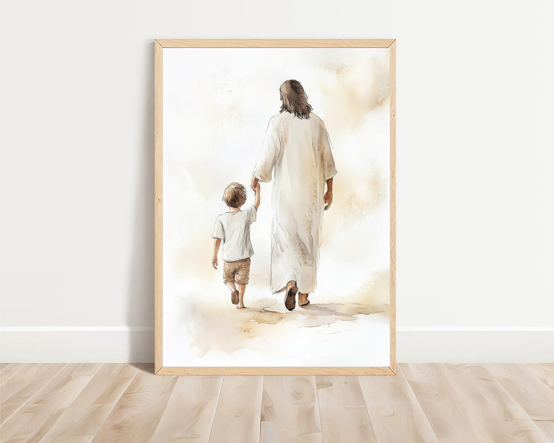 Jesus Walking With Young Boy Art Print, Christian - Image 3