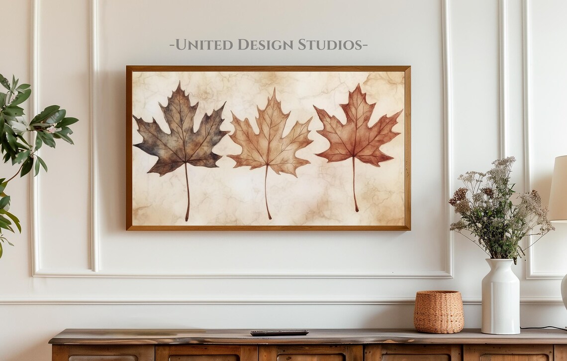 Maple Leaves Watercolor Rustic Botanical Autumn Frame TV Art Poster - Image 3