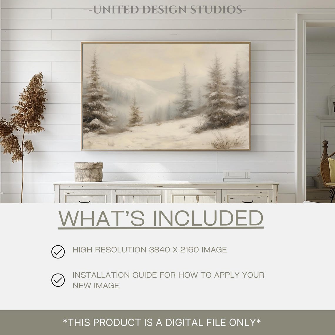 Frame Tv Art Winter Neutral Painting Winter Mountain Landscape Snow Covered Trees Tv Art Farmhouse Winter Tv Art Frame Tv Art Christmas - Image 2