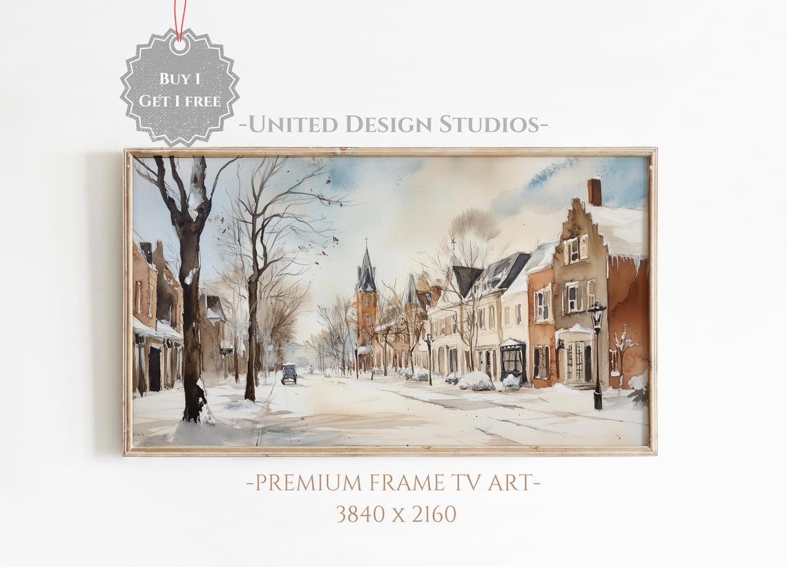 Frame Tv Winter Art Watercolor Painting Of Snowy Winter Town Frame Tv Art Christmas Frame Tv Art Farmhouse Winter Tv Art