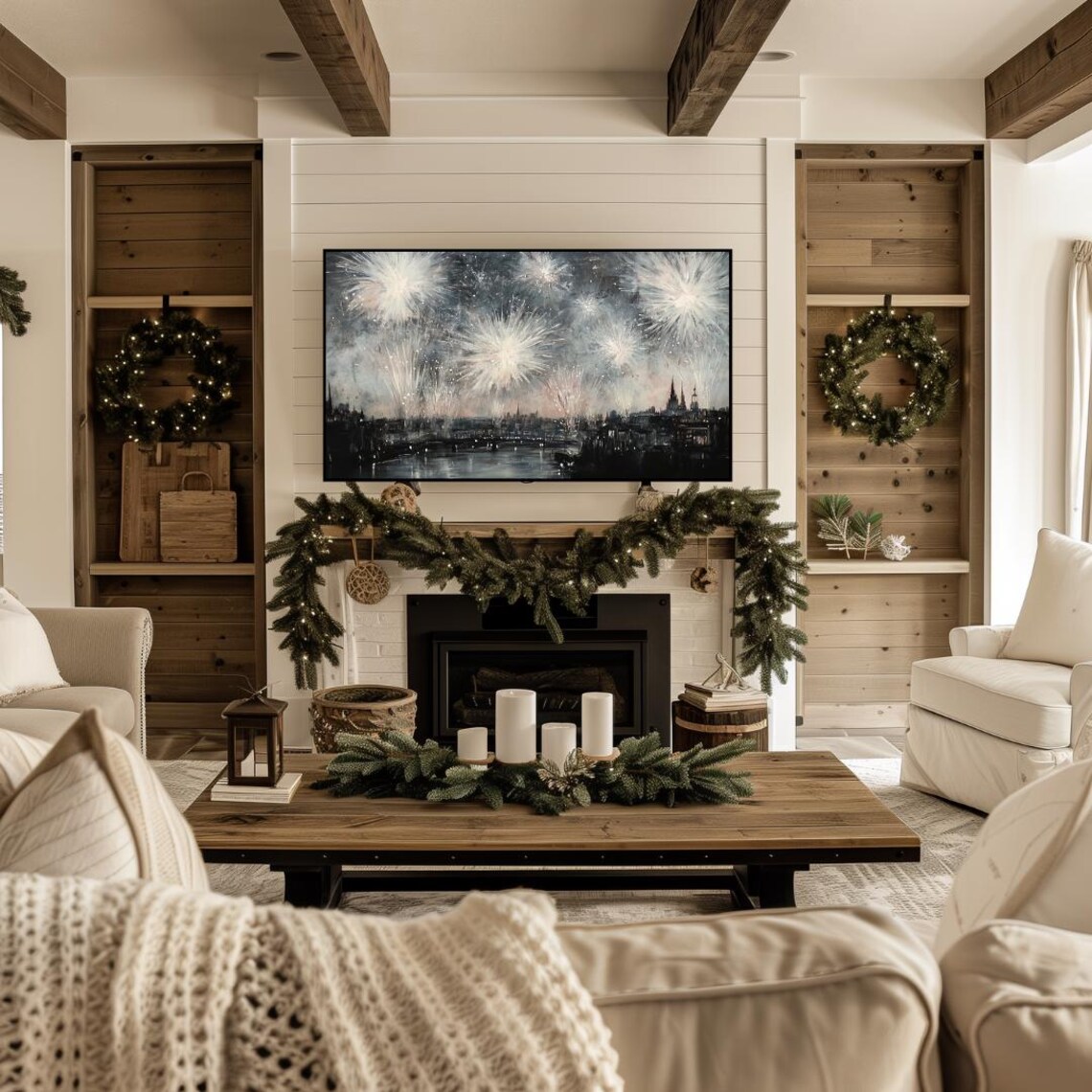 New Years Fireworks Farmhouse Holiday Art Print - Image 4