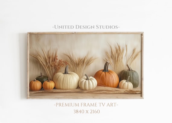 Neutral Pumpkins Wheat Stalks Fall Still Life Farmhouse Art Print