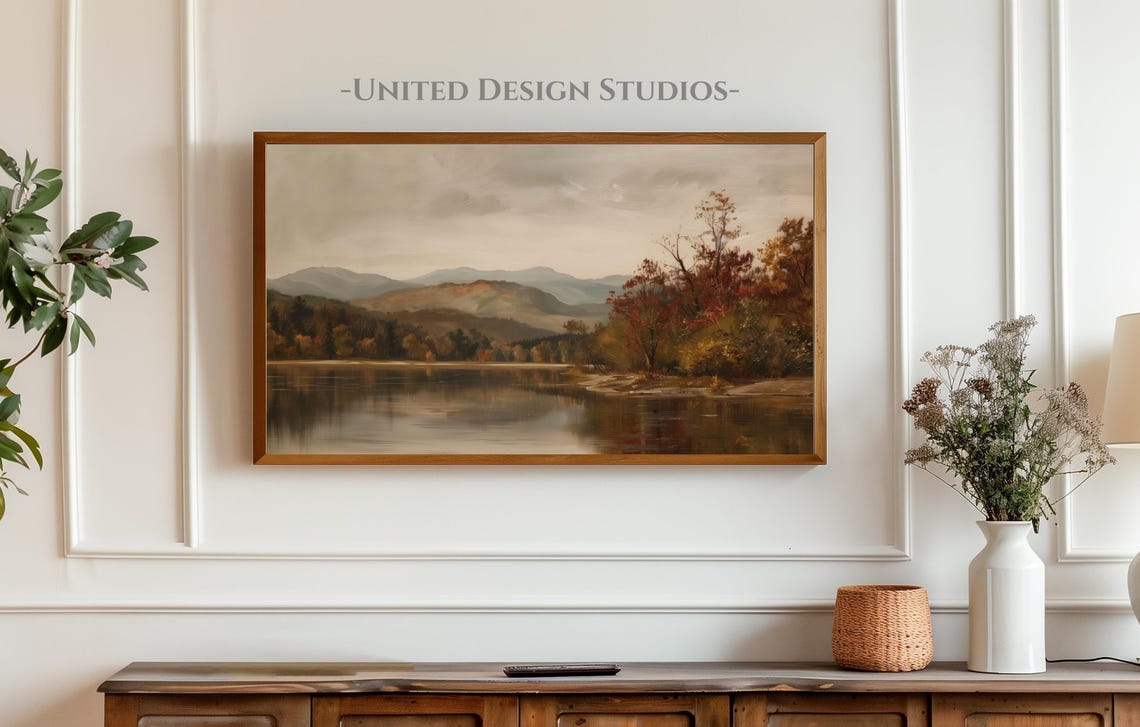 Autumn Mountain Lake Reflection Muted Fall Landscape Art Poster - Image 4