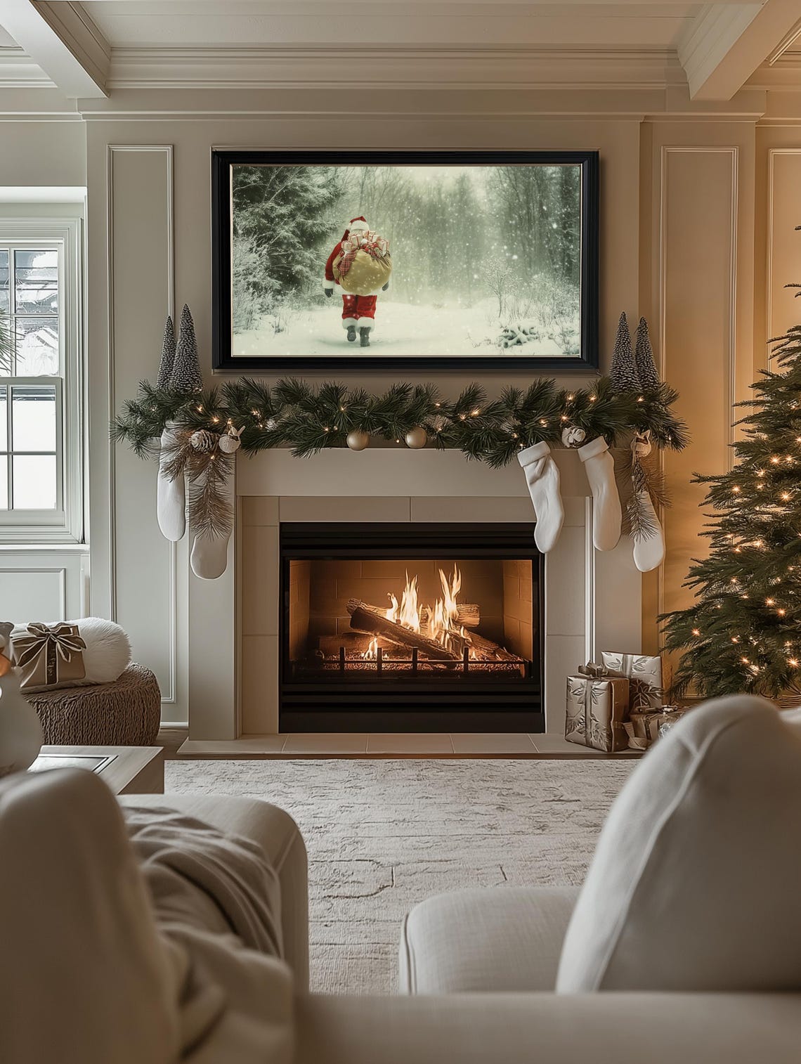 Christmas Frame Tv Art Neutral Santa Claus Art For Tv Christmas Farmhouse Tv Art Winter Frame Tv Art Holiday Frame Tv Art - Image 2