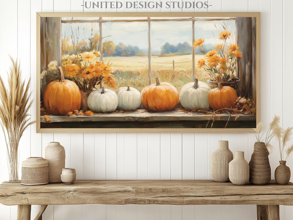 Fall Frame Tv Art Oil Painting Of Pumpkins Tv Art Fall Farmhouse Tv Art Neutral Pumpkin Frame Tv Art Fall Theme Tv Art - Image 2