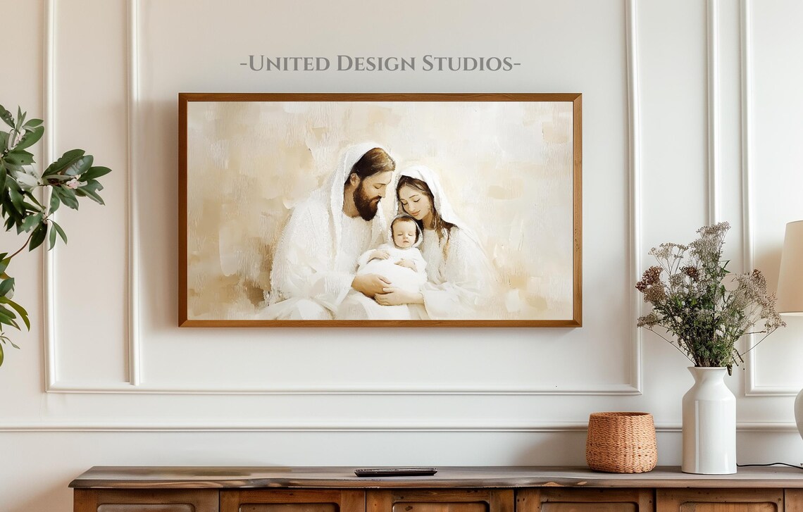 Holy Family Joseph Mary Baby Jesus Neutral Christmas Nativity Poster - Image 3